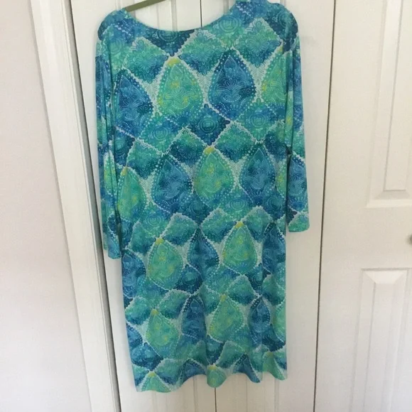 Pappagallo Blue and Green V-Neck Dress 2X excellent condition. - Picture 2 of 4